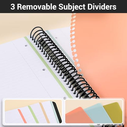 EUSOAR 3 Subject Notebook, A4 9.25" x 11.7"Large Lined Spiral Journal Notebook, College Ruled Notebook with Pockets, 240 Pages 90gsm Thick Paper, Cute Notebook for Office Travel School - color: Black, style: A4 Lined