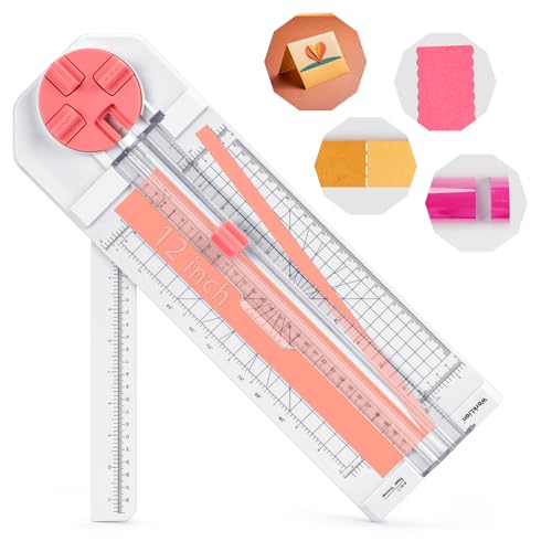 Paper Cutter for Craft：Paper Trimmer, Perforator, Folding, Pinking Cutting on Paper, Vinyl, Cardstock, Photo for Scrapbooking and Cardmaking Plus Sideways Ruler, Pink, Worklion - color: pink white