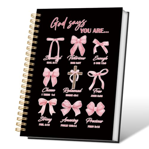 VONTP Bible Black Bow Christian Notebook Journal for Women, 5.5 x 8.3 Inch | Christian Girl Energy Journal, Christian Study Notebook, Cute Preppy Bible Study Spiral Notebook for Bible Notes - color: 001-Black