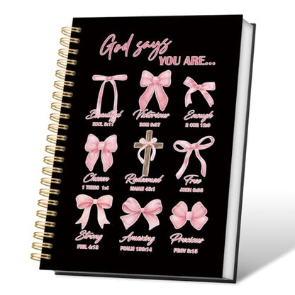 VONTP Bible Black Bow Christian Notebook Journal for Women, 5.5 x 8.3 Inch | Christian Girl Energy Journal, Christian Study Notebook, Cute Preppy Bible Study Spiral Notebook for Bible Notes - color: 001-Black