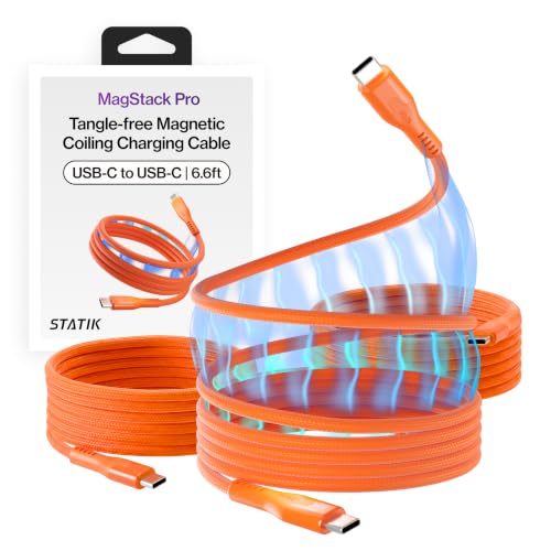 Statik MagStack Pro USB C to USB C Cable, Magnetic Type C Charger Fast Charging Cord, On The Go Magnetic Charging Cable for Car, Compatible with iPhone, iPad & Android, Orange 100W 6FT, 3 Pack - color: Orange, size: 6ft (3 Pack), style: USB-C to USB-C