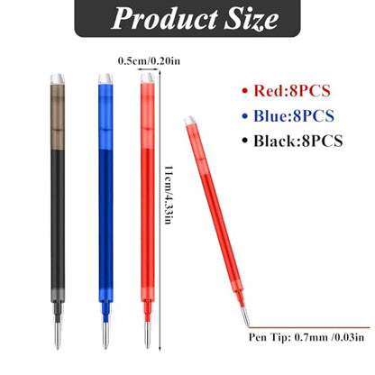 0.7 mm Erasable Gel Ink Pen Refills Compatible with Frixion Friction, Smooth Writing Multicolor Retractable Fine Point Pen Refill for School Office Home Art (Blue &Black &Red, 24) - style: Blue &Black &Red