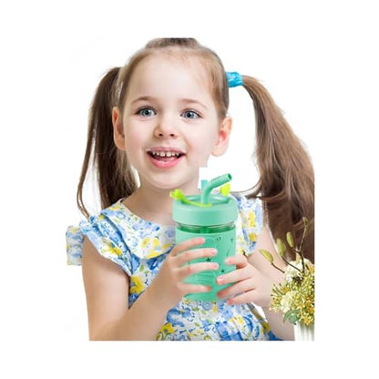 PandaEar Kids & Toddler Glass Cups, 4 Pack Glass Mason Jar Cups 8.45 oz with Silicone Sleeves & Straws, Spill-Proof Smoothie & Snack Cups for Children Ages 3+