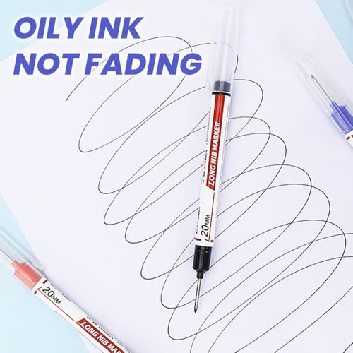 5PCS Long Head Deep Hole Marker Pens, 20mm Deep Reach Markers, Waterproof Construction Markers Marking Tool, Long Nose Marker, Permanent Markers Carpenter Ink Marker Pens, Metal Marking Pen (A-10PC) - color: A-10PC
