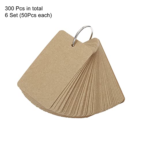 PATIKIL Blank Index Cards with Ring, 300Pcs Blank Flash Card 3.5" x 2" Note Card Study Card for Memory Learning Studying Office Supplies, Brown - color: Brown