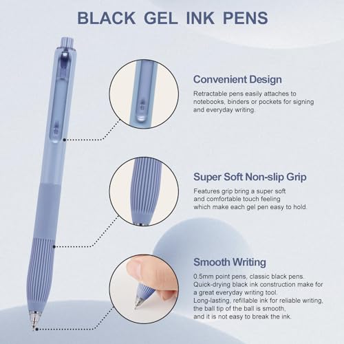Linbsunne Gel Pens Black Ink Pens for Office 0.5mm Fine Point Pens Smooth Writing Retractable Work Pen (18-count) - color: 18-count