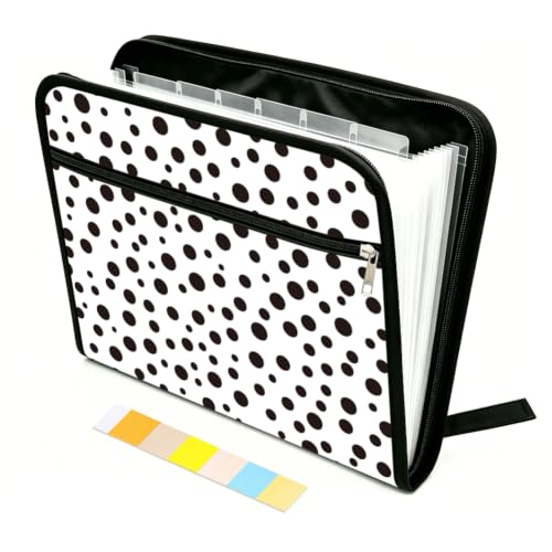 WEBEEDY 13 Pockets Polka Dots Expanding File Folder Black White Accordion File Organizer with Labels and Zipper, Portable Expandable Files Folder Organiser for A4 Paper Document Photo Receipt - color: Polka Dots