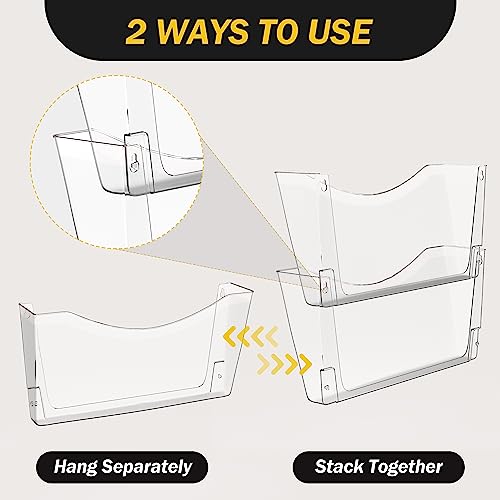 Kuntine.B 6 Pack Clear Single Pocket File Holder Hanging Wall Organizer, Wall Mount Mails Magazines Organizer for Office and Home