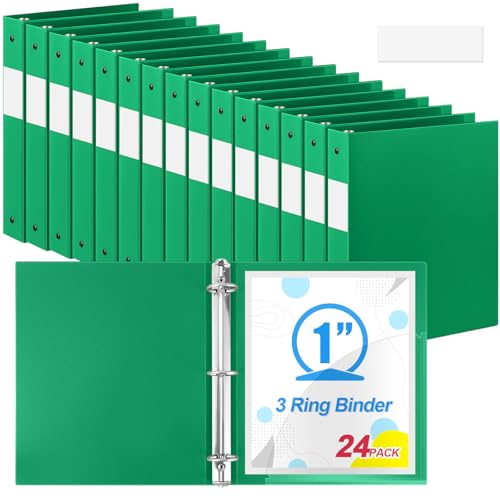 Henoyso 24 Pack 1 Inch 3 Ring Plastic Binders, Bulk Flexible PP Binders for Classroom & School Supplies, Letter Size 8.5 x 11, Holds 240 Sheets with Interior Pocket (Green) - color: Green