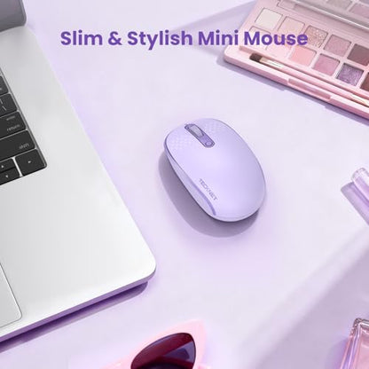 TECKNET Wireless Mouse,Bluetooth Mouse (BT5.3/5.0 & 2.4G) with USB Receiver Silent Optical Computer Mice，Wide Compatibility - color: Purple