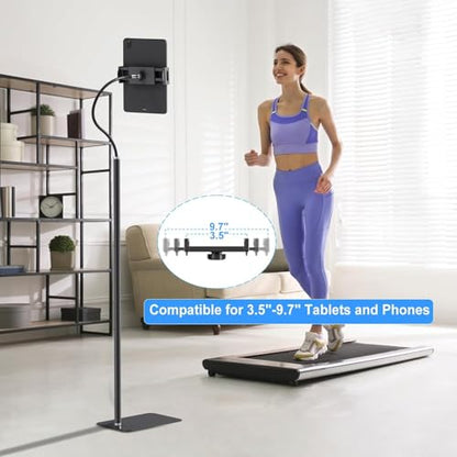 Tablet Floor Stand Holder with Flexible Gooseneck and Stable Base, Compatible with Tablet and Cell Phones (3.5''-9.7''), Black - color: Black
