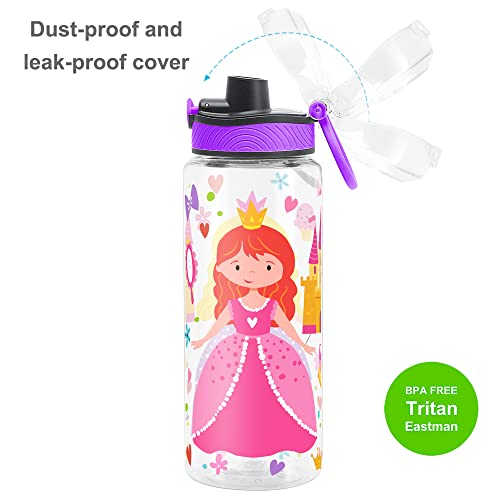 Cute Water Bottle for School Kids Girls, BPA FREE Tritan & Leak Proof & Easy Clean & Carry Handle, 23oz/ 680ml - Princess - color: Princess