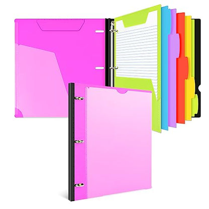 INFUN All-in-one Telescoping Binder Notebook, Refillable 3 Ring Notebook Binder with 1 Plastic Movable Pocket Folder,5 Plastic Subject dividers and Graph Paper and College Ruled Paper- Pink - color: Pink, size: 1 PCS
