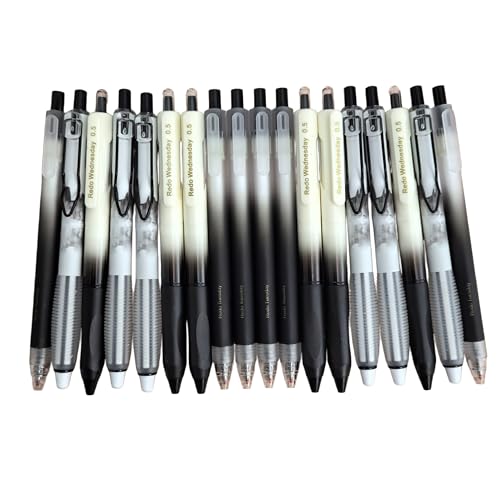 Fengtaiyuan Retractable Gel Pens, 0.5mm Black Ink ST Fine Point, Quick Dry No Smudge 3 Styles (Silent Click/Ergonomic Triangular Grip) for School Office Exam Note Taking, 18 Pack - color: BlackFGTWP18