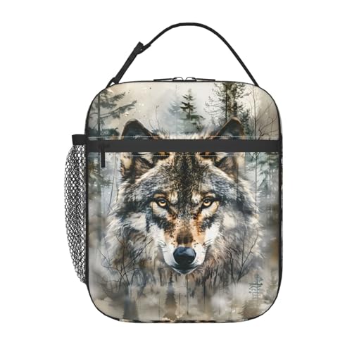 Cool Wolf Lunch Box for Kids,Majestic Forest Insulated Bag for Student,Wildlife Lovers Reusable Thermal Insulation Cooler Tote Bags for School Work Picnic Camping Outdoor Gifts - color: Wolf