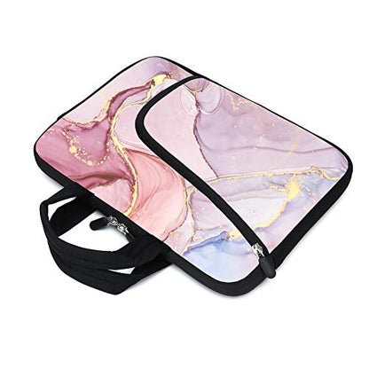 Laptop Sleeves 14 15 15.4 15.6 Chromebook Case Notebook Sleeve PC Messenger Bag Tablet Case Neoprene Handle Sleeve for Men Women, Two Pockets (Pink Marble) - color: Pink Marble