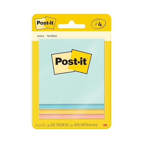 Post-it Notes, 3 x 3 in, Beachside Café Collection, 4 Pads | School Supplies and Office Products
