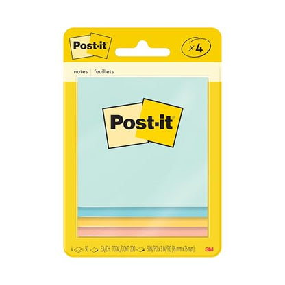 Post-it Notes, 3 x 3 in, Beachside Café Collection, 4 Pads | School Supplies and Office Products
