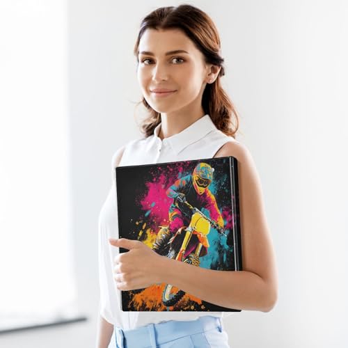 Motocross 3 Ring Binder 1.5 inch Binders Three Ring Binders with Clipboard Hold 200 Sheets for Office Supplies - color: Colorful Abstract Motocross Artwork