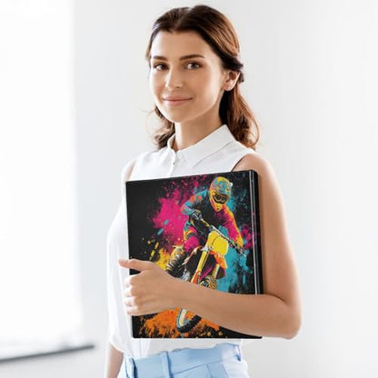 Motocross 3 Ring Binder 1.5 inch Binders Three Ring Binders with Clipboard Hold 200 Sheets for Office Supplies - color: Colorful Abstract Motocross Artwork