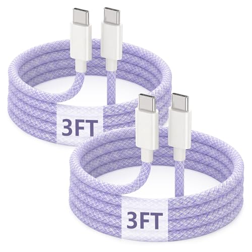 USB C to C Charger Cable, 60W, 3FT, 2-Pack, Purple | Fast Charging, Braided Nylon, for iPhone 17/16/15, MacBook iPad, Galaxy S25/S24 - color: Purple, size: 3FT+3FT