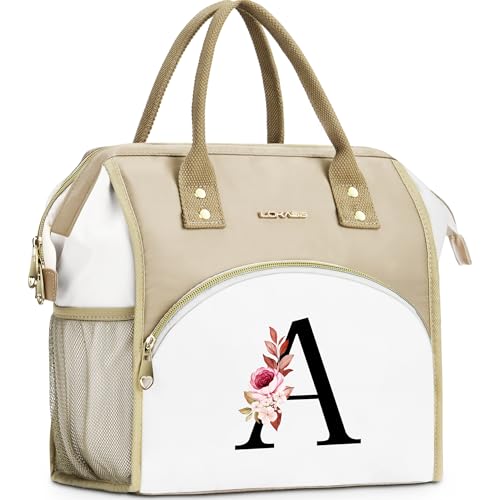 Initial Lunch Bag Women, Cooler Insulated Lunch Box for Girls, Large Adult Leakproof Lunch Box for Picnic Work, Personalized Tote Bag, Birthday Gifts/Teacher Gifts, Letter A. - color: A