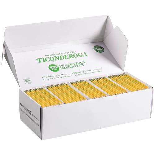 Ticonderoga Wood-Cased Pencils, Pre-Sharpened, 1000/Box, 1 Box | 2 HB Soft, Yellow, X13100 - size: 1 Count (Pack of 1000)