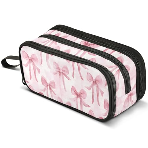 ALAZA Watercolor Pink Bow Pattern Large Pencil Case, Pen Pouch Pencil Bag with 3 Compartments Pen Holder Organizer Stationery Bag - color: Bow