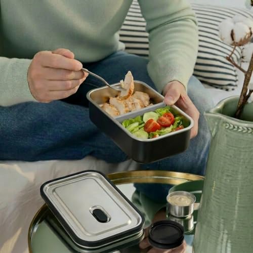 Modaniam Stainless Steel Bento Box Adult, 42 OZ, Stainless Steel Lunch Box Containers, Metal Lunch Box, Leak proof Lunch Containers,Black - color: Black: 42 OZ Lunch Box Set