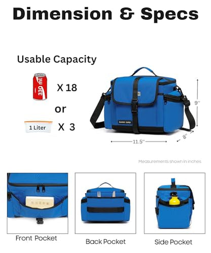 SUNNY BIRD Large Lunch Bag, Thermally Insulated Soft Cooler with Shoulder Strap for Women, Men (Blue) - color: Blue
