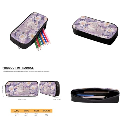 Daisy Bunny Backpack for Girls Kids Backpack with Lunch Box Water Bottle Holder with Strap and Pencil Case 4PCS Set Bookbag with Front Pocket for School Teens 17 inch Lightweight School Bag - color: Cute Bunny and Daisy Floral