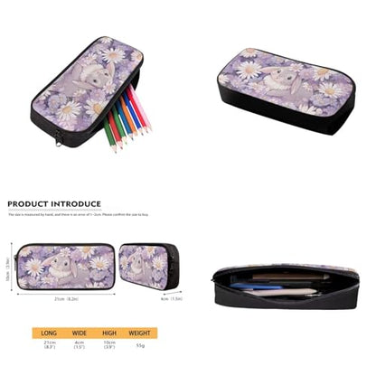 Daisy Bunny Backpack for Girls Kids Backpack with Lunch Box Water Bottle Holder with Strap and Pencil Case 4PCS Set Bookbag with Front Pocket for School Teens 17 inch Lightweight School Bag - color: Cute Bunny and Daisy Floral