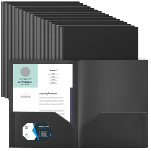 Gueevin 150 Pcs Plastic Folders with Pockets, Two Pocket Folder Fit 8.5 x 11 Inch Letter Size Paper, Heavy Duty School Folders Business Card Holder for Home Office School Bussiness (Black) - color: Black