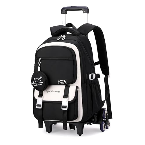 Rolling Backpack for Boys Girls Kids Backpack with Wheels Elementary School Roller Bookbag Trolley School Bag for Travel Black - color: 05-6 Wheels-black, size: 6 Wheels
