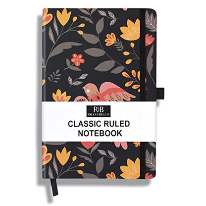 RICCO BELLO Lined Journal Notebook, Folk Art Flowers, Hardcover | Pen Holder, College Ruled, 96 Sheets/192 Pages, 5.7 x 8.4 Inches, For Work & Notes - color: Folk Art Flowers