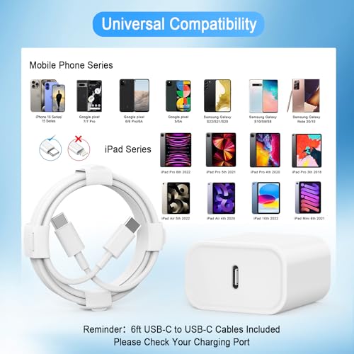 iPhone 17 16 15 Charger, USB C Charger, 4Pack Fast Wall Charging with Cable | USB-C Chargers Block (4-Pack 6 ft Cable Included) for iPhone 17/16/15/15 Pro/15 Pro Max/iPad Pro/AirPods Samsung & More - size: Single Port 4 Pack