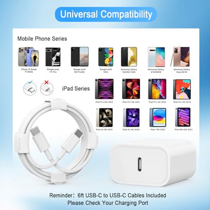 iPhone 17 16 15 Charger, USB C Charger, 4Pack Fast Wall Charging with Cable | USB-C Chargers Block (4-Pack 6 ft Cable Included) for iPhone 17/16/15/15 Pro/15 Pro Max/iPad Pro/AirPods Samsung & More - size: Single Port 4 Pack