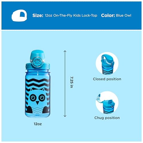 Nalgene Kids' 12 oz On The Fly Lock-Top Water Bottle, Blue Owl - color: Blue Owl, size: 12 Ounces
