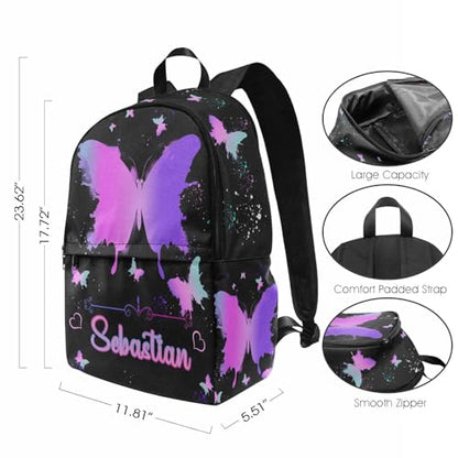 Custom Girl Backpacks Colorful Butterfly Beautiful Girl Book Bags with Name Girls Backpack Lunch Bag for Girls Personalized Shoulder Bags School Backpacks School Season - color: Color 07