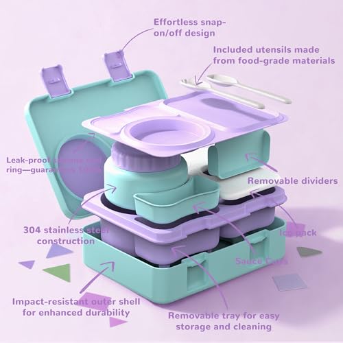 Bento Lunch Box for Kids Adult, Leakproof 3-4 Compartment Bento Box Set with Insulated Food Jar,Water Bottle, Lunch Bag, School Lunch Container for Toddler Teen Girls Boys Ages 3+(Gradient) - color: Gradient