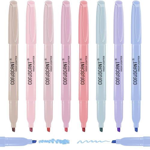 coruscant Pastel Highlighters Set, Assorted Colors Chisel Tip Cute Bible Highlighters, No Bleed Dry Quickly, for Journal Bible Study, Perfect for thin paper, School Office Supplies, 8 Pack