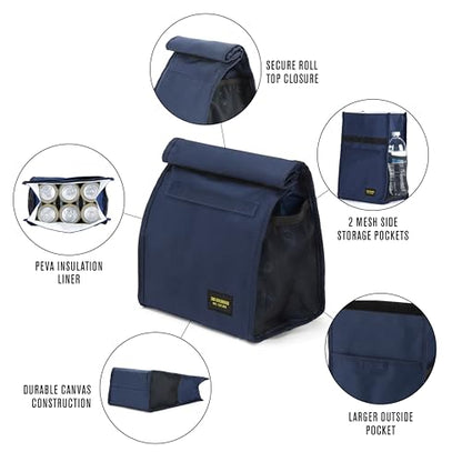 2nd Childhood Insulated Lunch Bag for Men, Durable & Reusable, Blue | Slim lunch bag with carry handle, two mesh side pockets and a back slip pocket; insulated liner keeps food cool - color: Blue