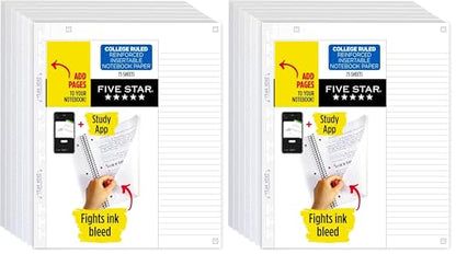 Five Star Insertable Loose Leaf Paper + Study App, Notebook Paper, College Ruled to Add Pages, Reinforced, 8.5 x 11, 75 Sheets per Pack (170015) (Pack of 12) - size: 12 Pack