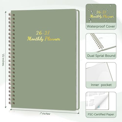 Monthly Planner 2026-2027, 2 Year Calendar 2026-2027 (Jan 2026 - Dec 2027), 7" x 10", 26-27 Monthly Calendar Planner, 24-Month Planning Book for Home School Office Supplies - color: O-Green