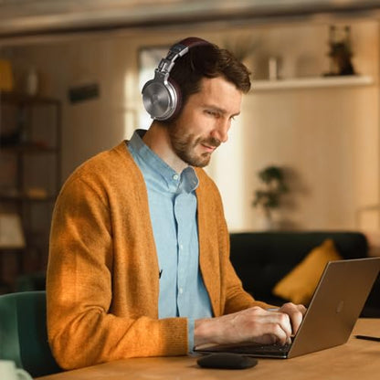 OneOdio Bluetooth Over Ear Headphones, 110 Hrs Wireless/Wired Stereo Sound Foldable Headsets with Deep Bass 50mm Neodymium Drivers for PC/Phone/Tablet - Studio Wireless Pro C, Silver - color: Silver