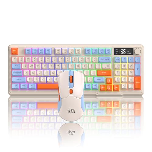 ZIYOU LANG T96 Wireless Gaming Keyboard and Mouse Combo,Dual Bluetooth/2.4G RGB Backlit Mechanical Feeling Keyboard with Smart Display & Knob,4000 DPI Gaming Mouse for PC Laptop Mac Wins-Blueberry - color: Blueberry