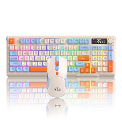 ZIYOU LANG T96 Wireless Gaming Keyboard and Mouse Combo,Dual Bluetooth/2.4G RGB Backlit Mechanical Feeling Keyboard with Smart Display & Knob,4000 DPI Gaming Mouse for PC Laptop Mac Wins-Blueberry - color: Blueberry