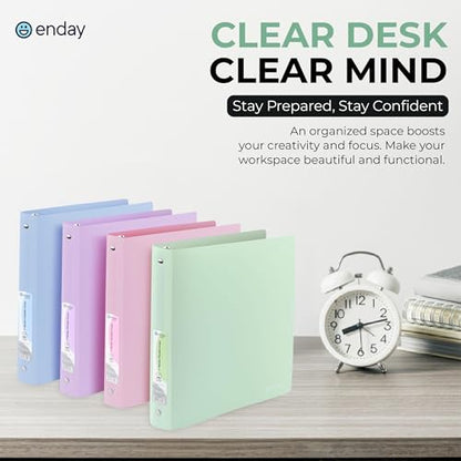 Enday 3 Ring Binder 1 inch (4 Pack) Pastel Flexible Binders Round Ring with Pocket, Holds 175 Sheets, for Home and School Supplies in Blue, Purple, Pink and Green – by Enday - size: 1-Inch