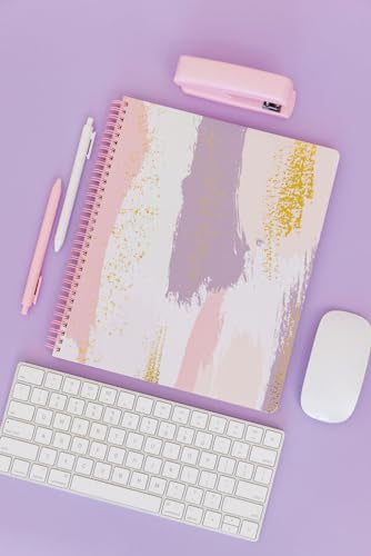 Steel Mill & Co Cute Large Spiral Notebook College Ruled, 11" x 9.5" with Durable Hardcover and 160 Lined Pages, Pastel Brush Strokes - color: Pastel Brush Strokes