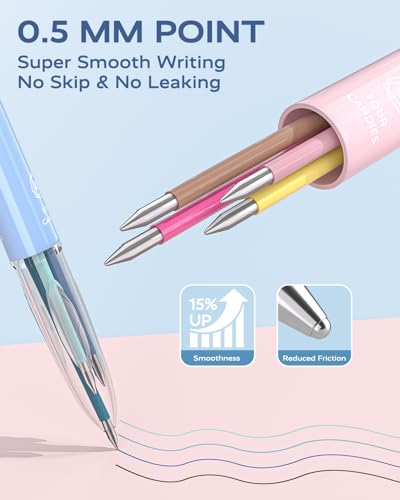 Four Candies 4-in-1 Multicolor Pens, 18 Colors, 6 Pack | Quick-Dry Ink, 0.5MM Fine Point, Smooth Writing, Retractable Design, School, Office & Nurse Supplies - color: Multicolor